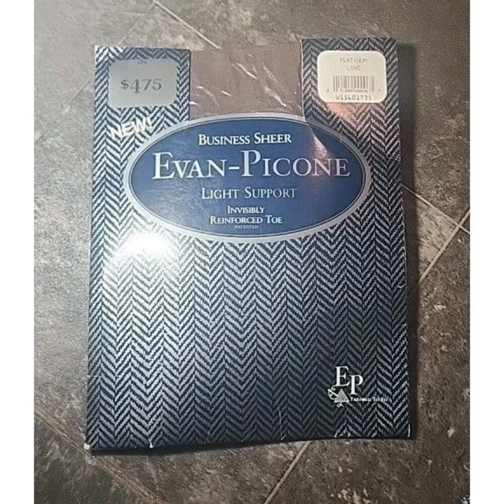 Vtg Evan-Picone Business Sheer, Reinforced Toe, Platinum Long 189. Made In USA